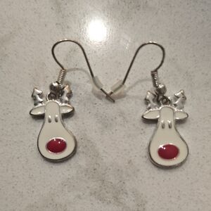 Adorable Reindeer Earrings - White and Red
